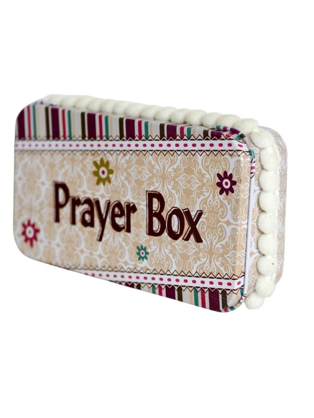 Prayer Box Decorative Floral Design Lined Paper Portable Tin Storage Box